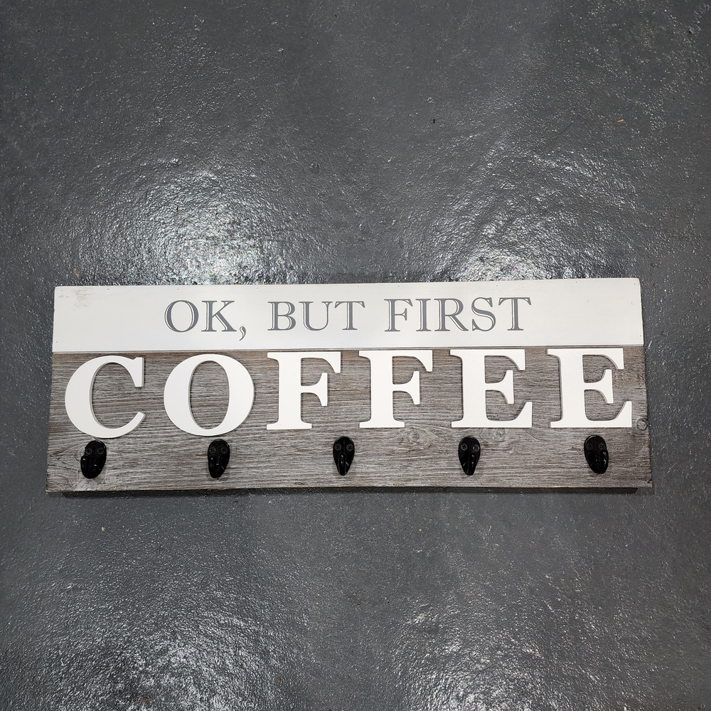 Barnyard Designs Wood Coffee Mug Holder Wall Sign Grey White Farmhouse 3D design